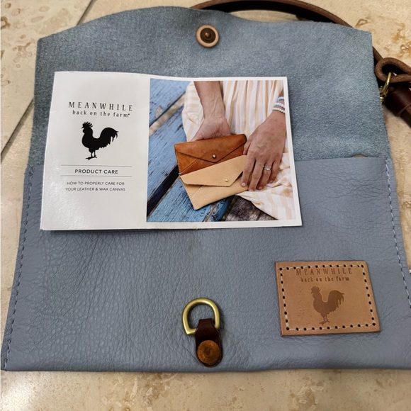 Dusty Blue Leather Envelope Clutch & Crossbody - Meanwhile Back on the Farm - Picture 8 of 11